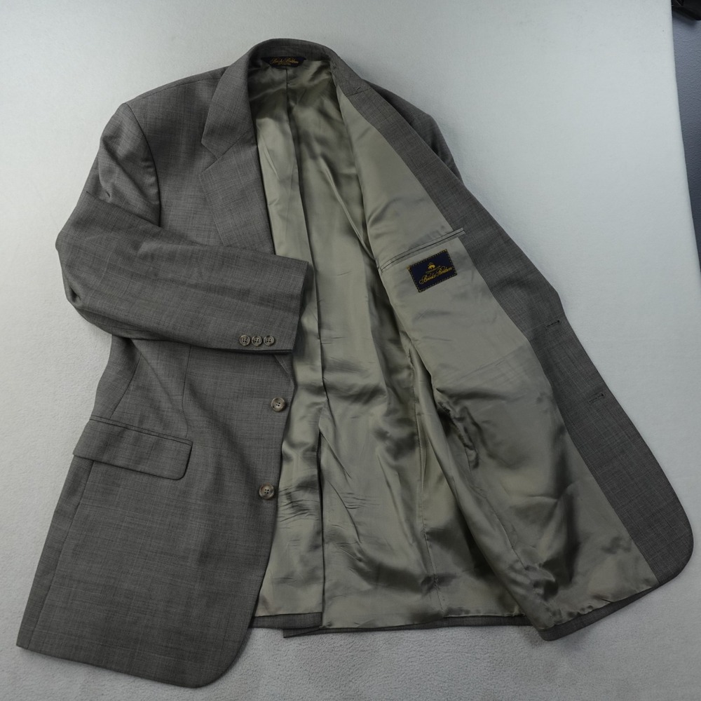 Brooks Brothers Blazer Mens 42L Gray Blue Windowpane 100% Wool Sport Coat